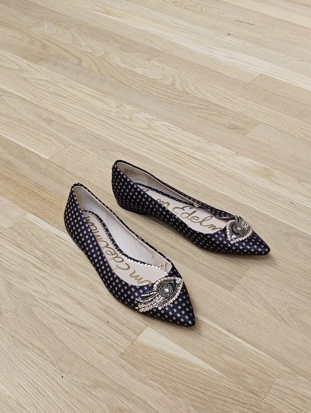 Sam Edelman Rafaella 2 Black Beaded Eye Pointed Toe Dressy Flats Women’s 6.5